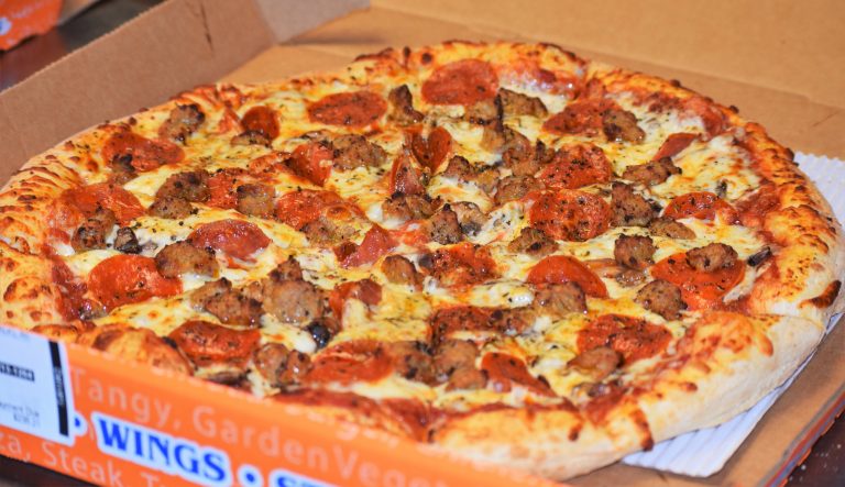 Meat lovers pizza in a box