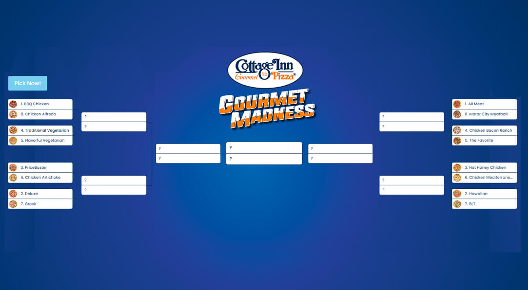 Fill out our GOURMET MADNESS BRACKET for a chance to WIN PIZZA for a year!